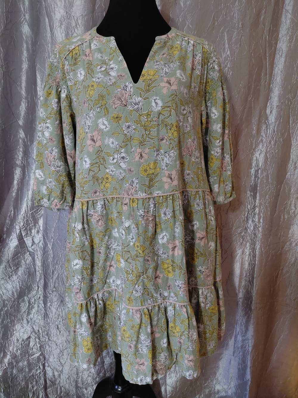 Cynthia Rowley Sage Green Floral Tiered Mini Dress